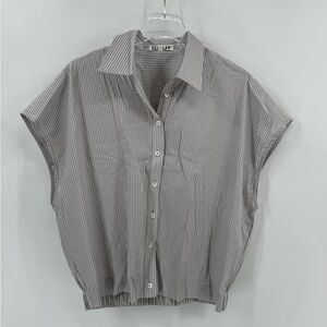 Secular Striped Button Down Boxy Shirt - Gray Large